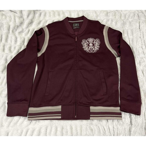 Marc Ecko Jacket Men XL Full Zip Burgundy Gray Crest Logo Cut & Sew Track Top - Picture 1 of 7